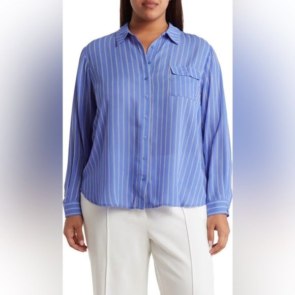 Anthropologie Pleione Striped Long Sleeve Utility  Blouse - Picture 1 of 11